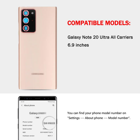 Compatible for Samsung Galaxy Note 20 Ultra Back Glass Cover Replacement 6.9-Inches SM-N986U All Carriers with Installation Manual + Repair Tool K...