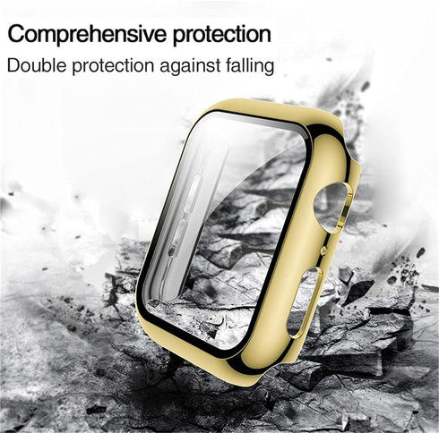 HANKN 2 Pack 45mm Hard PC Plated Case Compatible with Apple Watch Series 9 8 7 45mm Tempered Glass Screen Protector Case, Cover Shockproof Iwatch ...