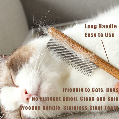 Dog Cat Comb with Solid Wood Handle Stainless Steel Teeth, Professional Pet Grooming Supplies Accessories Perfect for Honghair Hairy Pets...
