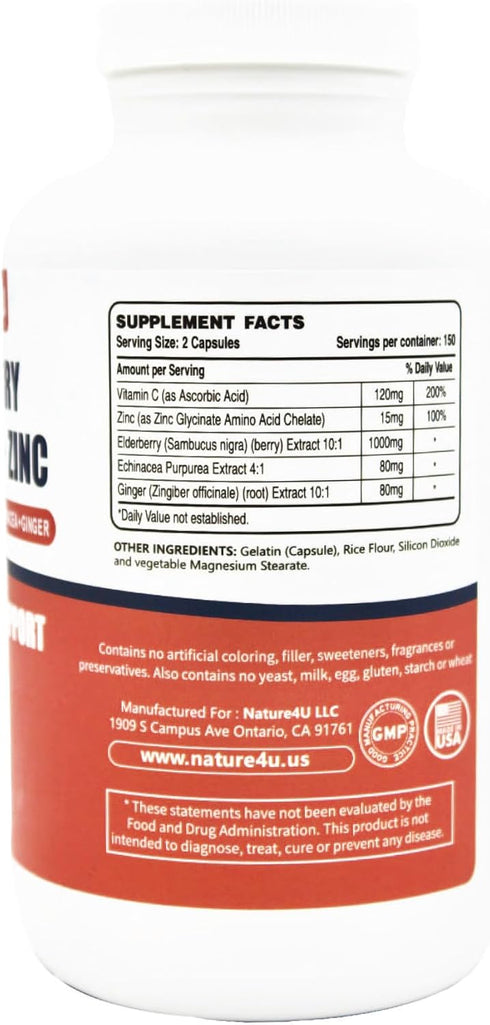 5 in 1 Elderberry Immune Support Supplement, Daily Immune Boosters for Adults Antioxidants Supplement, Elderberry 1000 mg, Vitamin C, Zinc, Echina...