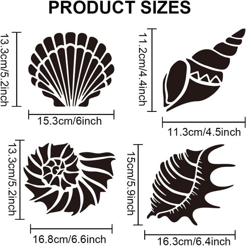 7 Styles Ocean Conch Shell Stencils 11.8×11.8inch Summer Seashell Stencil with Paint Brush Sea Ocean Creatures Drawing Stencil for Canvas Wall Fur...