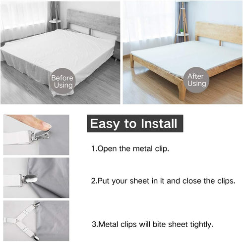 Bed Sheet Fasteners, 8 PCS Adjustable Triangle Elastic Suspenders Gripper Holder Straps Clip for Bed Sheets, Mattress Covers, Sofa Cushion...
