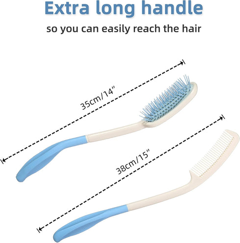 Fanwer Long Reach Handled Comb and Hair Brush Set Applicable to elderly and hand-disabled people inconvenient upper limb activities (2 pcs)...