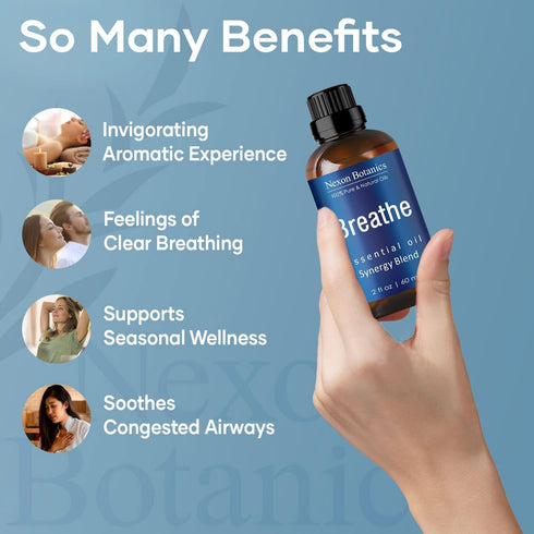 Breathe Essential Oil Blend 60 ml - Breath Sinus Relief with Menthol Oils - for Humidifiers, Diffusers, and Aromatherapy - Nexon Botanics...