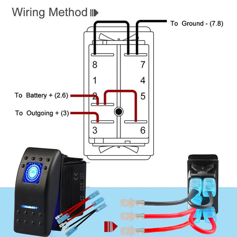 Waterproof Marine Boat Rocker Switch Toggle 12V 24V, 5 Pin SPST ON-Off Switch 12V/20A 24V/10A Blue LED Light, with Jumper Wires Set for Car Marine...