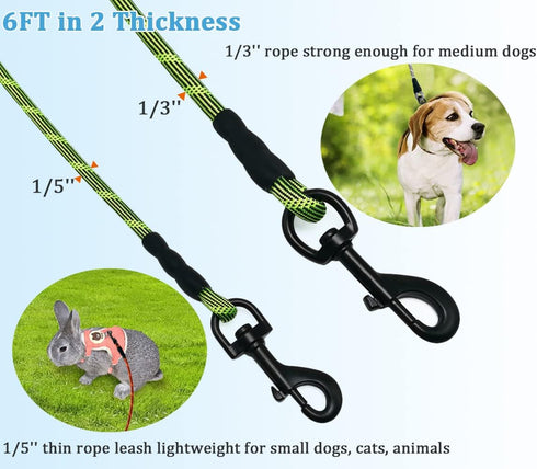 1/5" Rope Dog Leash for Small Dogs, 6FT Lightweight Sturdy Dog Walking Leash with Rotating Metal Clip, Nylon Pet Leash for Puppy/Cats...
