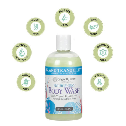 Ginger Lily Farms Botanicals Nourishing Body Wash, Island Tranquility, 100% Vegan & Cruelty-Free, Green Tea & Lemongrass Scent, 12 Fl Oz...