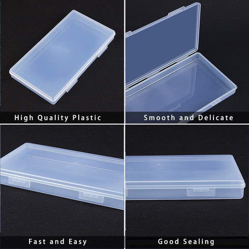 BENECREAT 4 Packs 7.8x4.3x0.9 Rectangle Large Clear Plastic Box Containers Bead Storage Organizer Box for Cards, Safety Pins, Beads and Craft Scho...