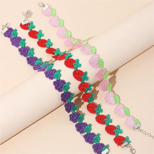 Cute Fruit Choker Necklace for Women Embroidered Strawberry Peach Grape Collar Clavicle Chain Necklace Teen Jewelry Gift...