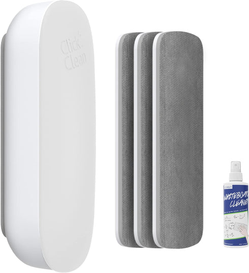 CLICK CLEAN Replaceable Dry Erase Board Eraser, 4-in-1 Magnetic Whiteboard Eraser with 3 Replaceable Felt Pads, Free 3.4oz Whiteboard Cleaner Incl...