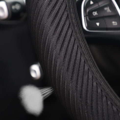 Breathable Stretch Elastic Steering Wheel Cover, Cool in Summer and Warm in Winter, Soft Microfiber Ice Silk Cloth Fabric, Universal 14.5-15 in, F...