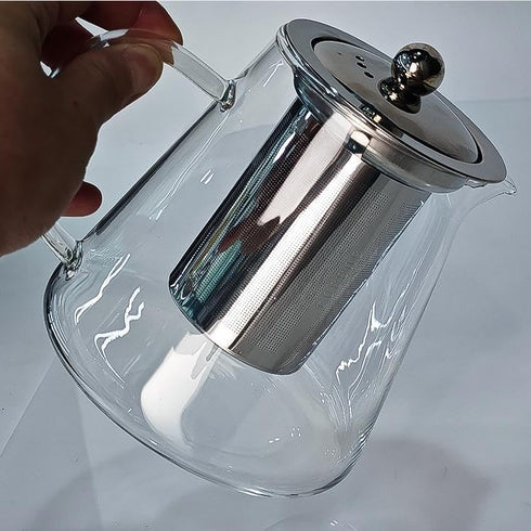 Clear Glass Tea Kettle with Stainless Steel Infuser and Lid, Borosilicate Glass Tea Kettle for Stove Top and Outdoor Use...