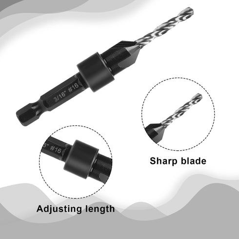 7pcs Countersink Drill Bit Set, Counter Sink Drill Bit for Wood with Wrenches Woodworking Countersink Bit for #6#8#10#12#16 Screws in Hard Wood Pl...