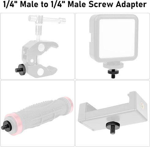 1/4" Male to 1/4" Male Threaded Tripod Screw Adapter Double Head Stud Standard Mounting Thread Converter for Camera Cage Mount Light Stand Monopo ...