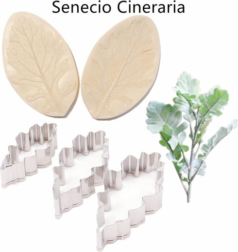 8set Gumpaste Flower Silicone Mold and Cutter Stainless Steel Flower Cutter Fondant Paste Veining Molds Sugarcraft Making Tools for Cupacke Cookie...