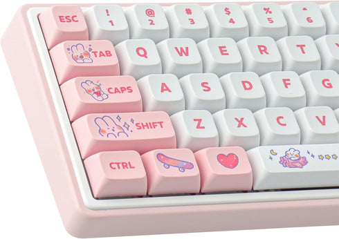 Hyekit PBT Keycaps - XDA Keycaps, 137 Keys Pink Rabbit Keycap Set, Dye-Sublimation Cute Keycaps for Cherry Gateron MX Switches 100%, 75%, 65%, 60%...