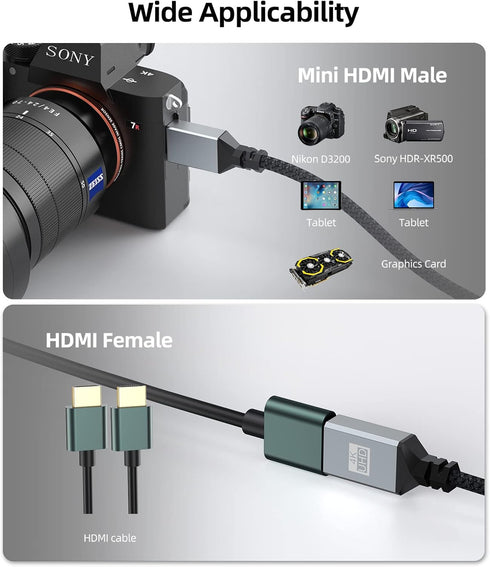 Mini HDMI to HDMI Adapter, 4K HDMI Female to Mini HDMI Male Cable Adapter Compatible for Raspberry Pi W, DSLR Camera, Graphics Card, Laptop, HDTV,...