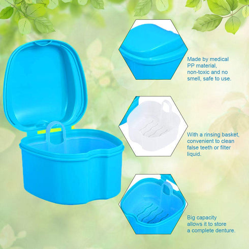 Denture Bath Box Cup, Complete Clean Care for Dentures, Clear Braces, Mouth Guard, Night Guard & Retainers,Traveling (Blue & Purple)...