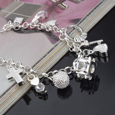 S925 Silver Thirteen Hanging Pieces Bracelet For Women Gift Bracelets & Bangles Jewelry...