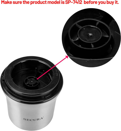 Secura Electric Coffee and Spice Grinder Replacement Parts Stainless Steel Removable Grinder Bowl for Model SP-7412, 1 Electric Blade Grinder Bowl...