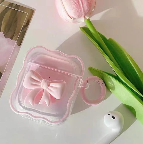 Cute AirPods 2/1 Generation Clear Case, Girly 3D Bow Design Soft TPU Protective Shockproof Kawaii Apple iPod 2nd/1st Generation Cover with Cleaner...