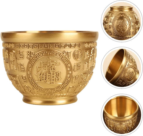 Feng Shui Treasure Bowl: Chinese Fortune Money Bowl Brass Cornucopia Bowl Feng Shui Treasure Basin Wealth Bowl Golden Offering Bowl Table Centerpi...