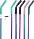 Senneny Set of 5 Stainless Steel Straws with Silicone Flex Tips Elbows Cover, 2 Cleaning Brushes and 1 Portable Bag Included (Colorful)- 8mm diame...