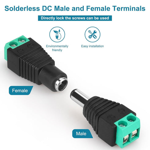 12V DC Adapter Plug 5.5mm x 2.1mm, 10 Pair (10 x Male + 10 x Female) DC Power Connector for LED Strip CCTV Security Camera Cable End Plugs (Male &...