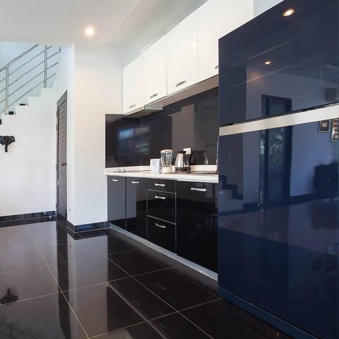 Wudnaye Black Contact Paper Glossy Waterproof Self Adhesive Wallpaper for Kitchen 11.8inchx78.7inch Black Wallpaper Peel and Stick Backsplash Viny...