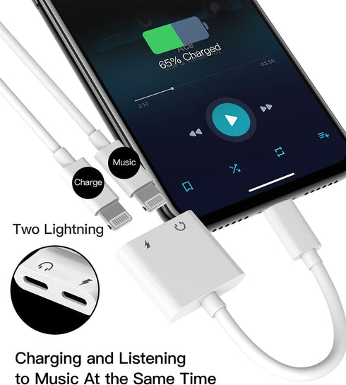 2pack,Compatible for iPhone Headphone Adapter Double Compatible with Lightning Port to Audio Jack and Charger Earphone Charging Splitter 11 12Mini...