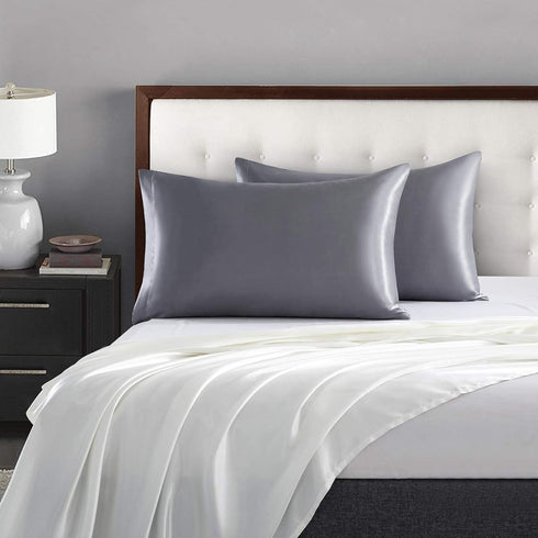 P Pothuiny 2-Piece Satin Pillowcases Queen Size Grey Silky Satin Pillow Cases for Hair and Skin, Wrinkle Fade Resistant, Pillow Cover with Envelop...