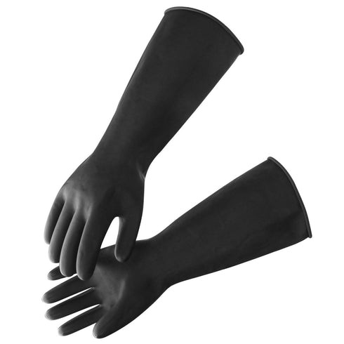 Long Rubber Gloves Heavy Duty, Thick Chemical Resistant Gloves, Waterproof Cleaning Painting Protective Safety Work Heavy Duty Gloves, 18" Black D...