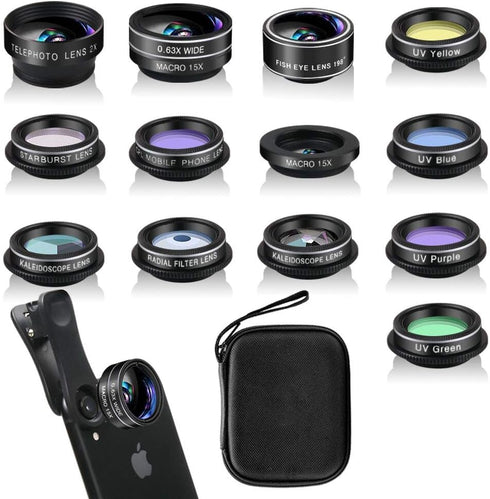 Phone Camera Lens Kit (13 Pieces) for iPhone 11 Xs 10 8 7 6 Plus SE Samsung and Most Andriod Phone- Wide Angle Lens & Macro Lens+Fisheye Lens and ...