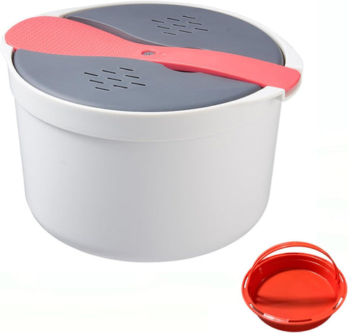 Microwave Rice Cooker Steamer, 2L Rice Maker Pasta Cooker with Strainer & Steamer Basket, MIATTCLD BPA Free Plastic Microwaveable Cookware Set for...