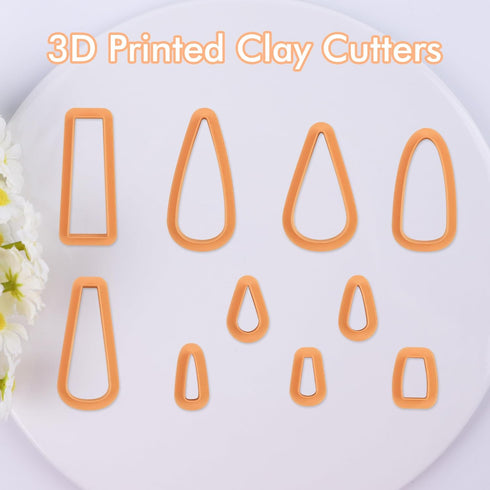 Puocaon Dangle Polymer Clay Cutters - 10 Pcs Basic Clay Cutters for Polymer Clay Jewelry, Drop Dangle Clay Earring Cutters, Rectangle Geometric Cl...
