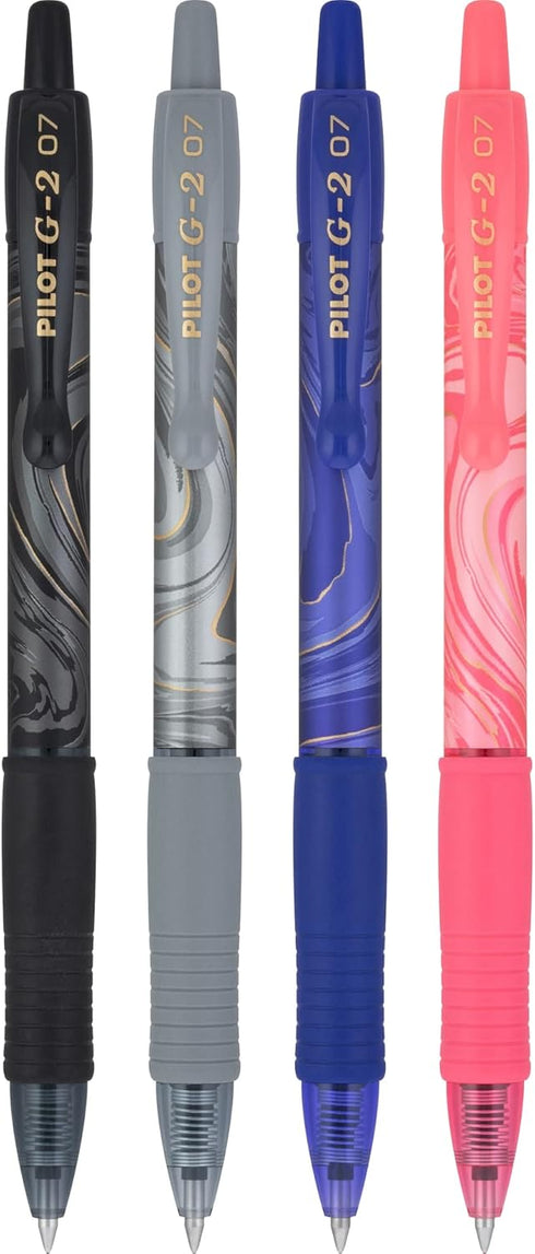 Pilot G2 Retractable Gel Pens, Fine Point, 0.7 mm, Mineral Art Design Barrels, Assorted Ink, Pack Of 4 Pens...