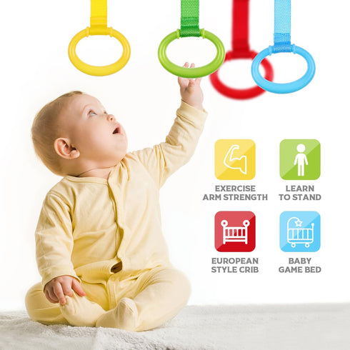 Kisangel 4pcs Baby Play Gym Baby Crib Pull Ring Baby Bed Stand Up Rings Nursery Baby Cot Rings Toddler Activity Kids Walking Training Tool...