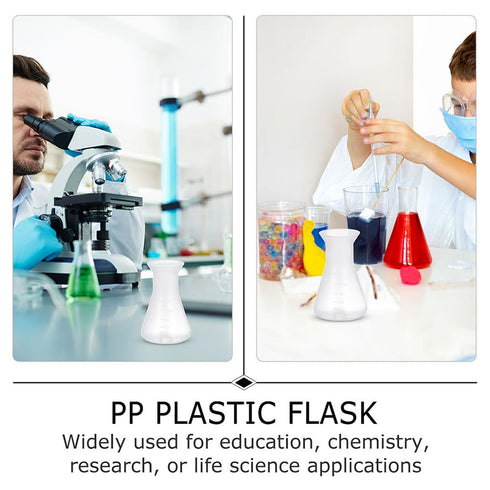 6pcs Sterile Erlenmeyer Flask 50ml Plastic Erlenmeyer Flask, Narrow Neck Education Experiment Supplies Narrow Conical with Graduations Education L...