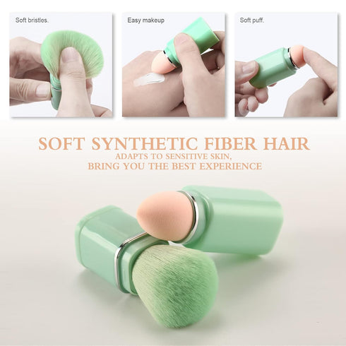 Travel Makeup Brushes Set, START MAKERS Retractable 8 in 1 Mini Powder Brush Beauty Sponge Blender, Synthetic Portable Foundation Blush Concealers...