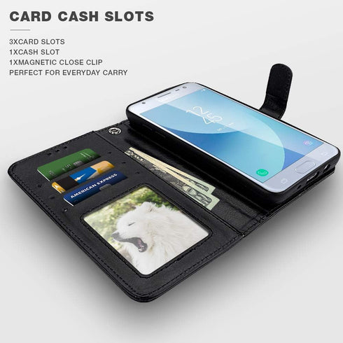 Shileds Up Galaxy J7 Wallet Case, Detachable Slim Magnetic Cover With Card/Cash Slots, Vegan Leather for Samsung J7 Refine/Star/Top/Aura/Aero/Crow...