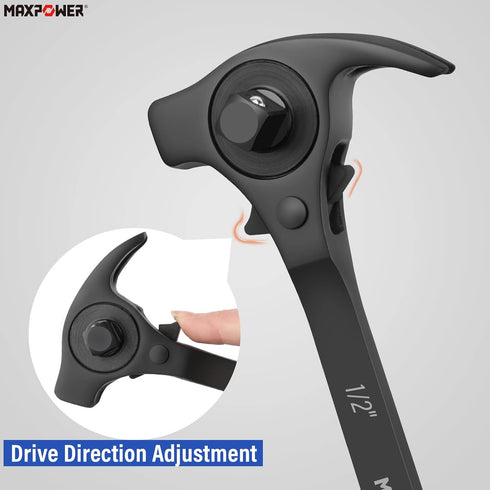 MAXPOWER 1/2" and 3/8" Drive Scaffold Ratchet Wrench, Podger Spanner with Claw Hammer, Crowbar, Pry Bar and Nail Puller Functions...