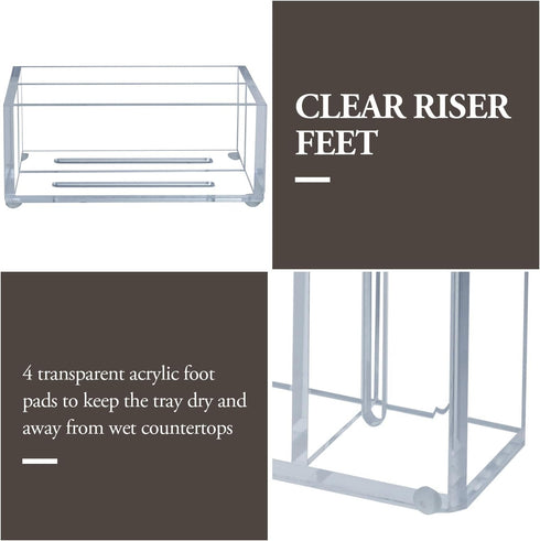 MyGift Modern Premium Clear Acrylic Sponge Holder for Kitchen Sink, Counter Dual Sponge Storage Rack, Countertop Caddy with 2 Compartments for Dis...