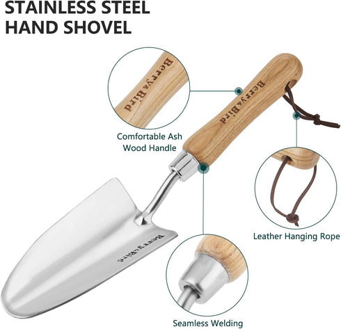 Stainless Steel Trowel, Garden Small Flower Hand Shovel, Potting Soils Scoop with Wood Handle, Gardening Bonsai Tools for Transplanting Digging We...