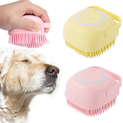 Dog Bath Brush Scrubber Soft Silicone Pet Grooming Brush Bath Shampoo Massage Dispenser Shower Brush For Short Long Haired Dogs And Cats (Blue+Pin...