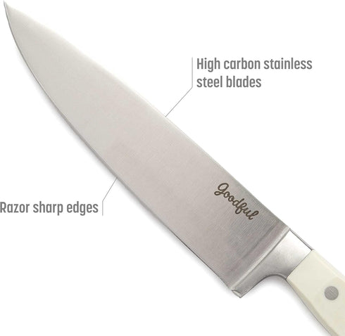 Goodful Premium Cutlery Kitchen Essential Knife Set, High Carbon Stainless Steel Blades Cutlery, Full Tang, Triple Riveted Handles, 3-Piece, Cream...