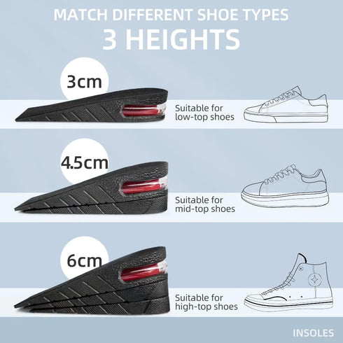 Height Increase Insole 3-Layer Air Cushion Heel Insert Lift Shoes Insole for Men and Women Invisible Elevator Adjustable Insoles...