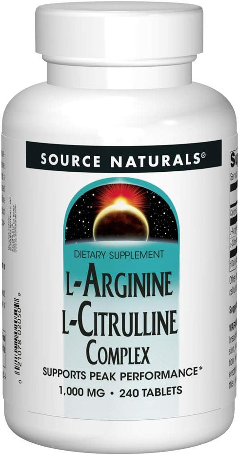 Source Naturals L-Arginine L-Citrulline Complex, Essential Amino Acid Supplement, Supports Peak Performance* 1,000 mg - 240 Tablets...