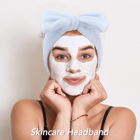 VELSCRUN 6 Pack Spa Headband, Makeup Headband, Face Wash Headband, Skincare Headbands, Blue Sponge Hair Band Bow Tie Spa Headband for Washing Face...