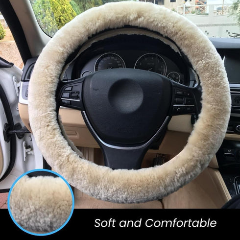 Andalus Australian Sheepskin Wool Steering Wheel Cover for Women & Men - Universal 15 Inch Steering Wheels & Accessories - Eco-Friendly Wheel Cove...
