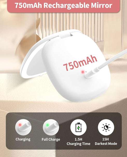 wobsion Travel Mirror with Light, Rechargeable 1x/10x Compact Magnifying Mirror, Dimmable Pocket Mirror,Handheld 2-Side Mirror with Light,4inch Tr...